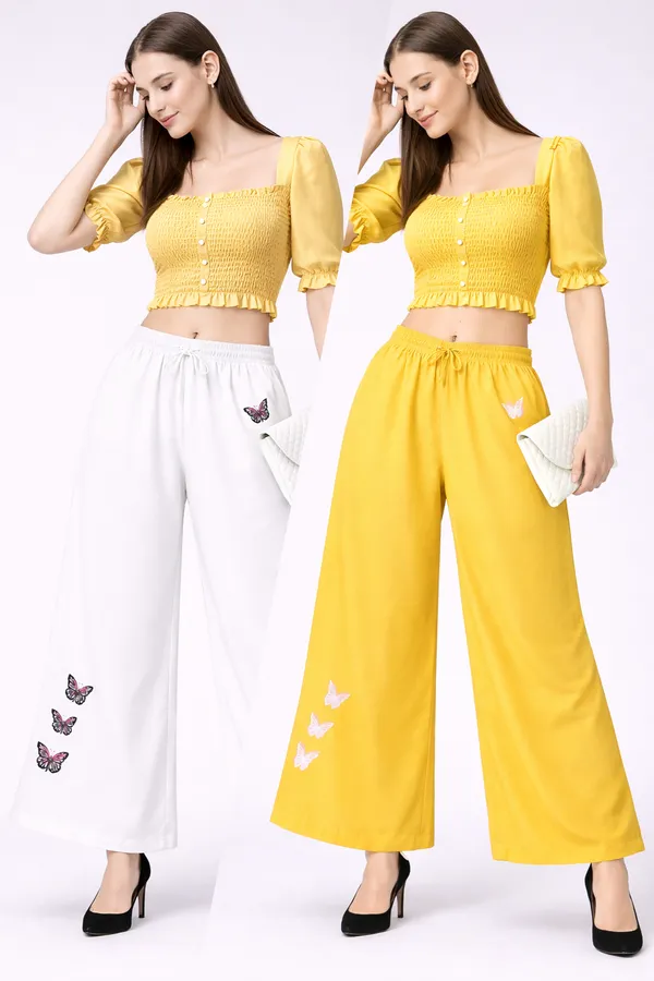 Yellow_And_White_Rayon_Smocked_Crop_Top_Wide_Leg_Palazzo_Co_Ord_Set_For_Women