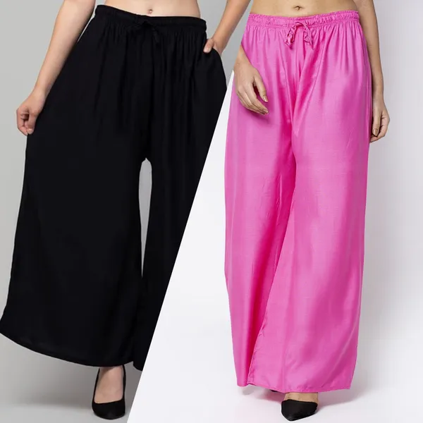 Black_And_Pink_Rayon_Wide_Leg_Palazzo_Pants_For_Women