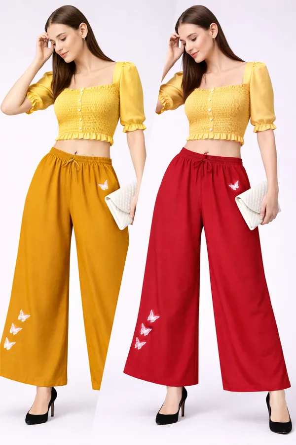 Mustard_And_Red_Rayon_Wide_Leg_Butterfly_Print_Palazzo_Pants_Combo_For_Women
