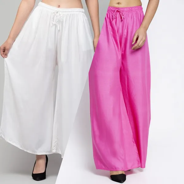 White_And_Pink_Rayon_Flared_Palazzo_Pants_For_Women