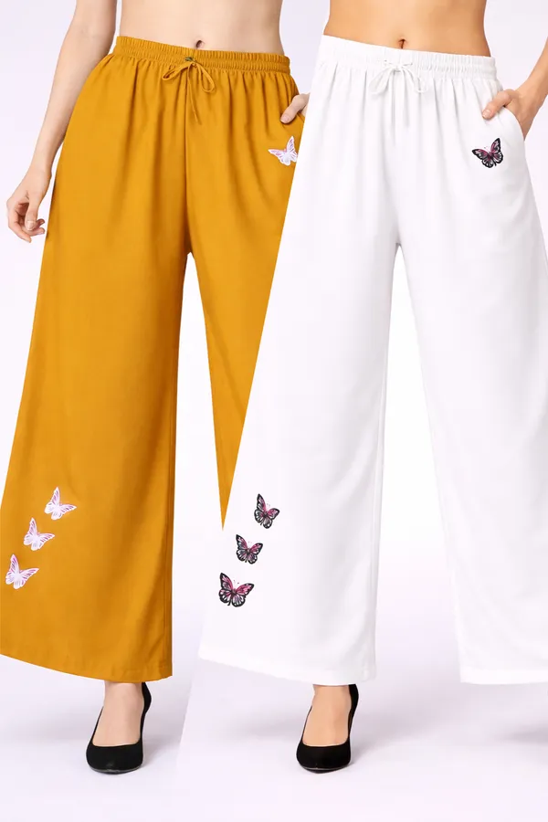 Mustard_And_White_Rayon_Wide_Leg_Butterfly_Print_Palazzo_Pants_Combo_For_Women