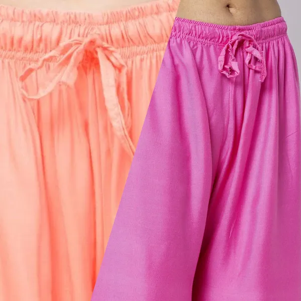 Peach_And_Pink_Rayon_Wide_Leg_Palazzo_Pants_For_Women