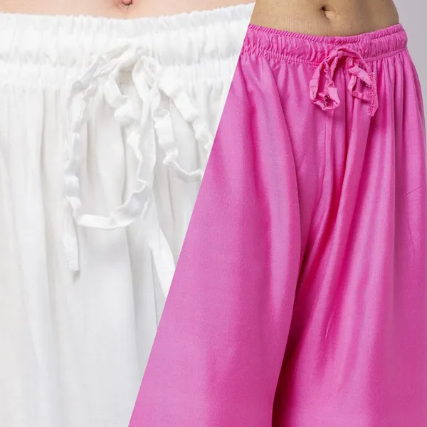 White_And_Pink_Rayon_Flared_Palazzo_Pants_For_Women