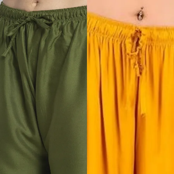 Olive_Green_And_Mustard_Yellow_Rayon_Flared_Palazzo_Pants_For_Women