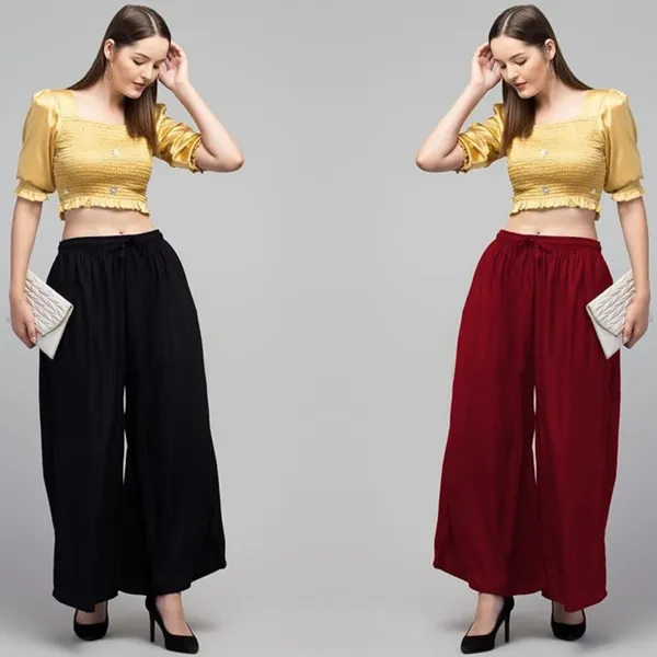 Black_And_Maroon_Rayon_Wide_Leg_Palazzo_Pants_For_Women