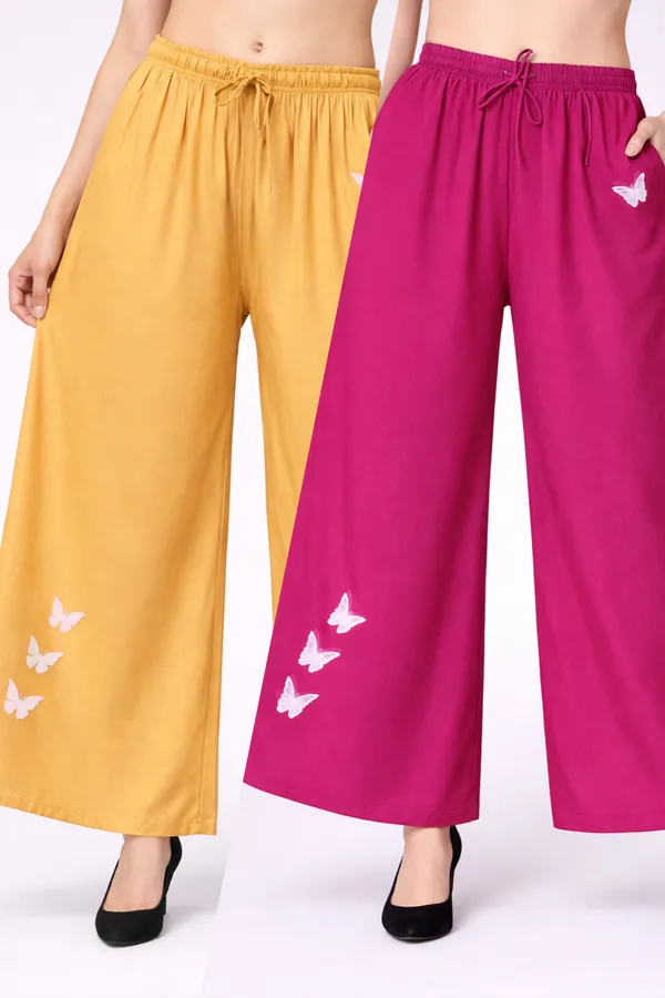 Mustard_Pink_Rayon_Wide_Leg_Butterfly_Print_Palazzo_Pants_For_Women