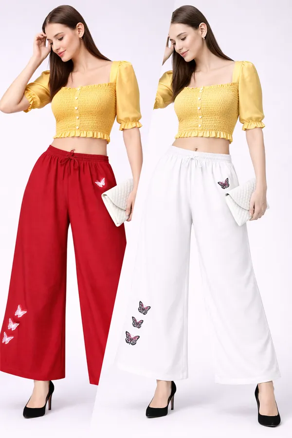 Red_White_Rayon_Wide_Leg_Butterfly_Print_Palazzo_Pants_For_Women