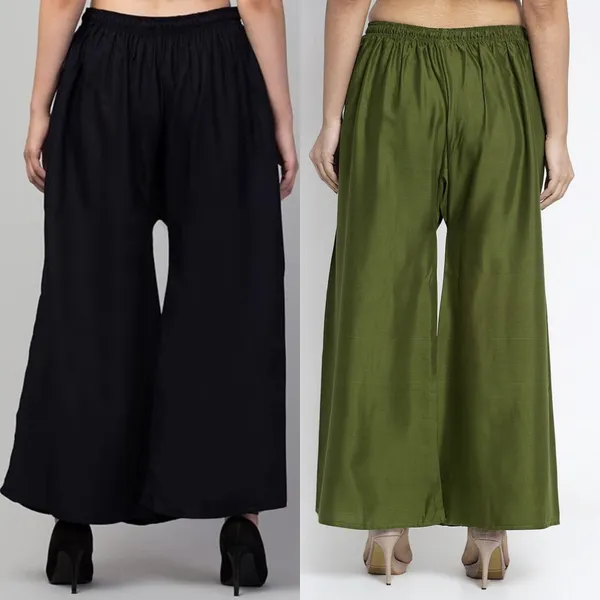 Black_And_Olive_Green_Rayon_Flared_Palazzo_Pants_For_Women