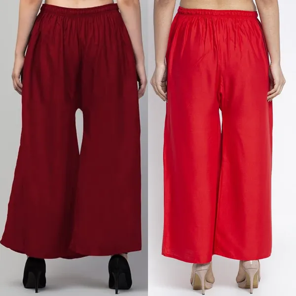 Maroon_And_Red_Rayon_Wide_Leg_Palazzo_Pants_For_Women