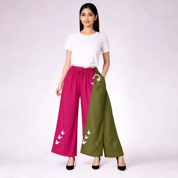 Pink_Olive_Green_Rayon_Relaxed_Butterfly_Print_Palazzo_Pants_For_Women