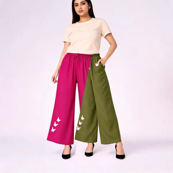 Pink_Olive_Green_Rayon_Relaxed_Butterfly_Print_Palazzo_Pants_For_Women