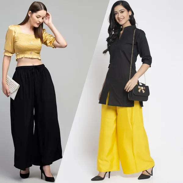 Black_And_Yellow_Rayon_Wide_Leg_Palazzo_Pants_For_Women