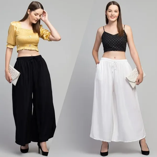 Black_And_White_Rayon_Wide_Leg_Palazzo_Pants_For_Women