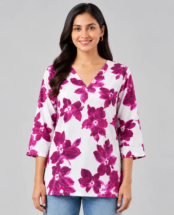 BLQWEAR_Floral_Print,_Printed_Cotton_Blend_Straight_Kurti_for_Women