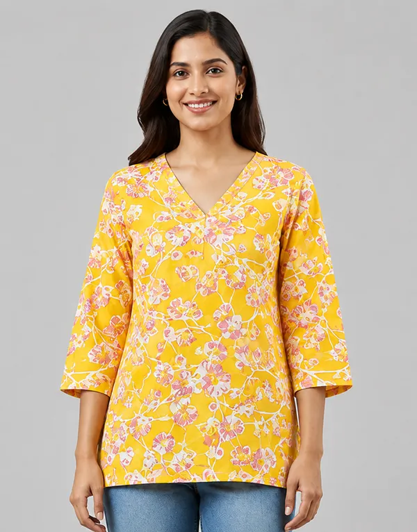 BLQWEAR_Floral_Print,_Printed_Cotton_Blend_Straight_Kurti_for_Women