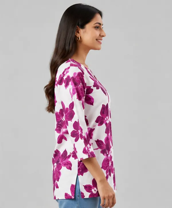 BLQWEAR_Floral_Print,_Printed_Cotton_Blend_Straight_Kurti_for_Women