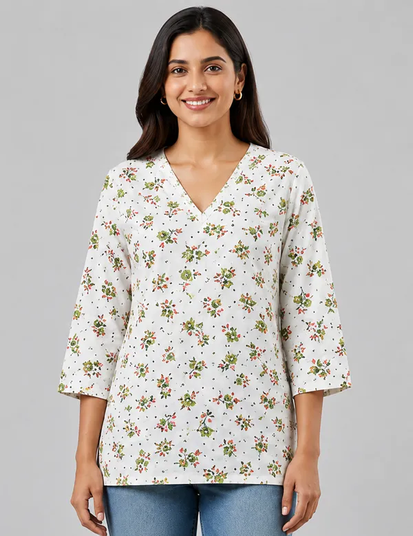 BLQWEAR_Floral_Print,_Printed_Cotton_Blend_Straight_Kurti_for_Women