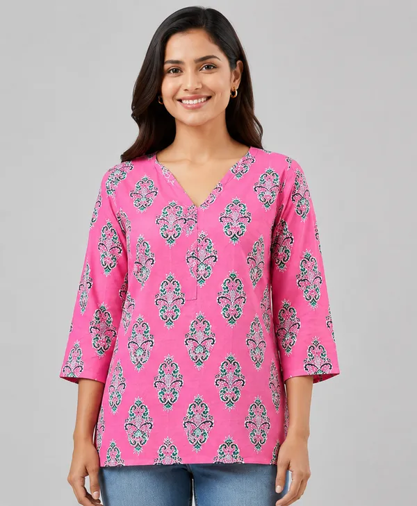BLQWEAR_Floral_Print,_Printed_Cotton_Blend_Straight_Kurti_for_Women