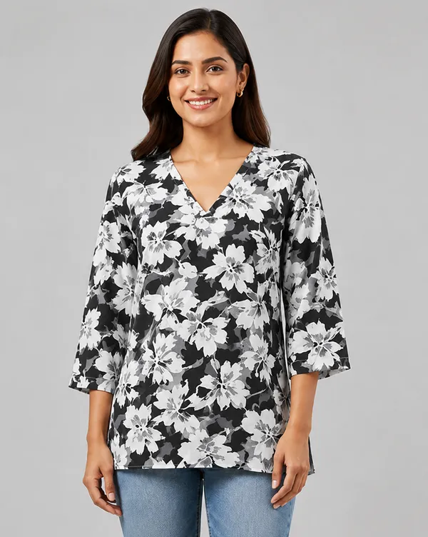 BLQWEAR_Floral_Print,_Printed_Cotton_Blend_Straight_Kurti_for_Women