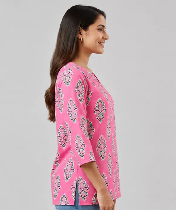 BLQWEAR_Floral_Print,_Printed_Cotton_Blend_Straight_Kurti_for_Women