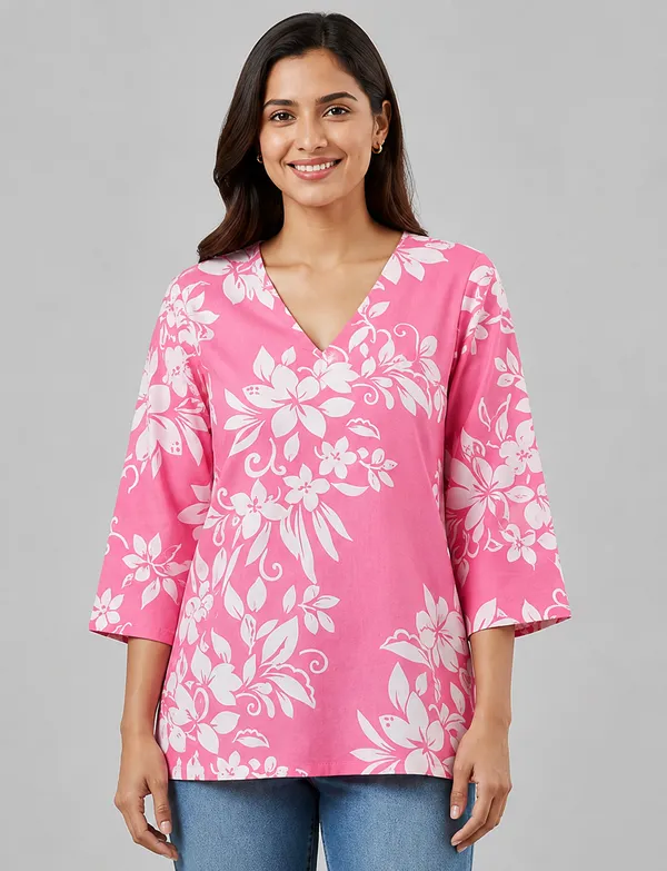 BLQWEAR_Floral_Print,_Printed_Cotton_Blend_Straight_Kurti_for_Women