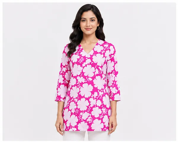 BLQWEAR_Floral_Print,_Printed_Cotton_Blend_Straight_Kurti_for_Women