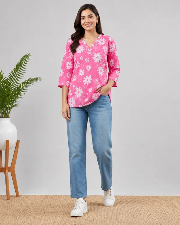 BLQWEAR_Floral_Print,_Printed_Cotton_Blend_Straight_Kurti_for_Women