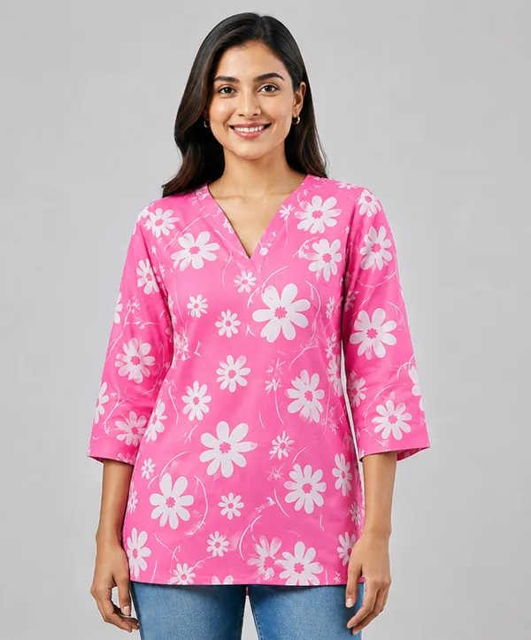 BLQWEAR_Floral_Print,_Printed_Cotton_Blend_Straight_Kurti_for_Women