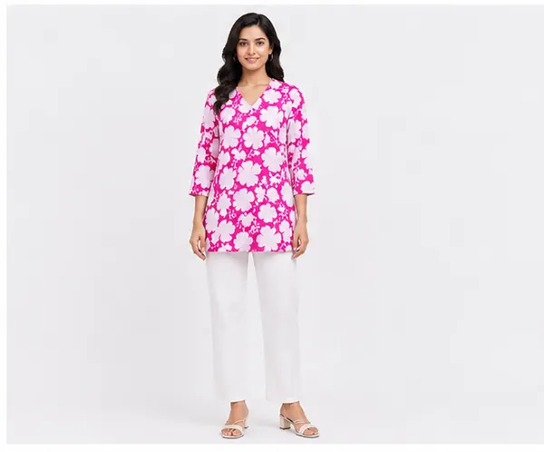 BLQWEAR_Floral_Print,_Printed_Cotton_Blend_Straight_Kurti_for_Women