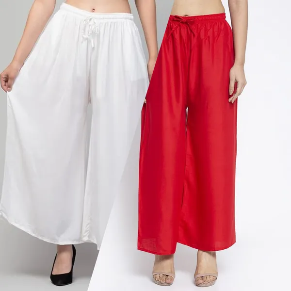 White_And_Red_Rayon_Wide_Leg_Palazzo_Pants_For_Women