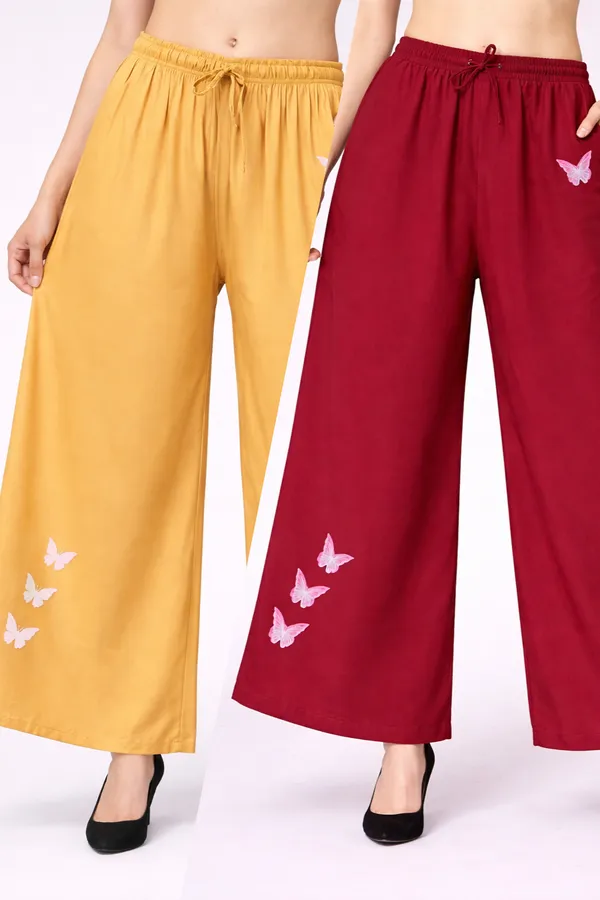 Beige_Maroon_Rayon_Relaxed_Butterfly_Print_Palazzo_Pants_For_Women
