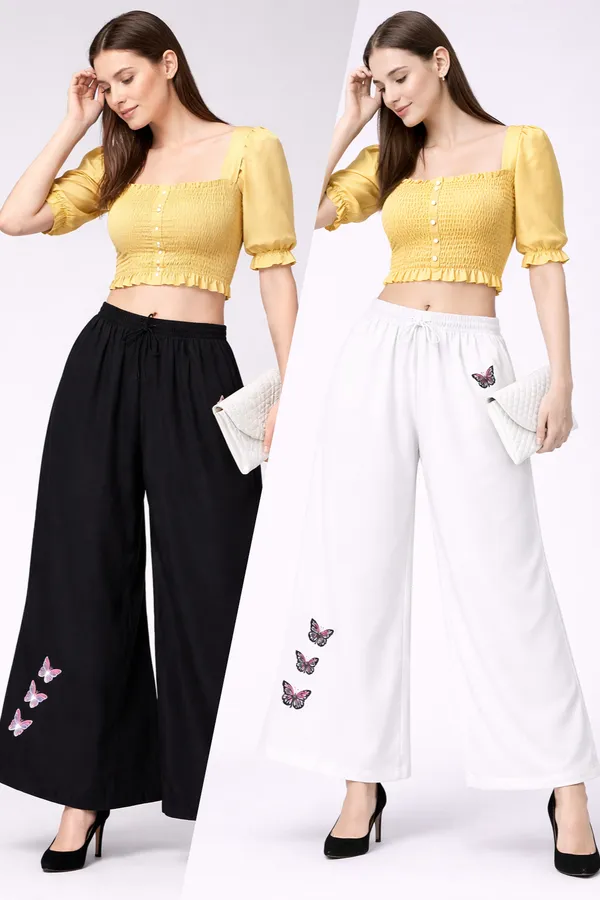 Black_White_Rayon_Wide_Leg_Butterfly_Print_Palazzo_Pants_For_Women