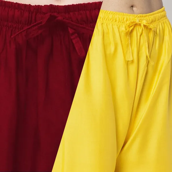 Maroon_And_Yellow_Rayon_Wide_Leg_Palazzo_Pants_For_Women