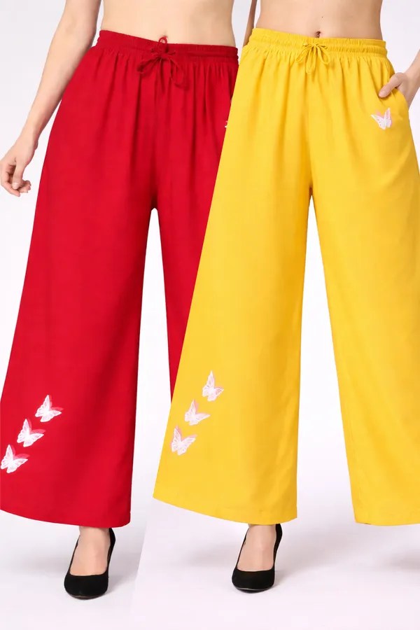 Red_Yellow_Rayon_Wide_Leg_Butterfly_Print_Palazzo_Pants_For_Women