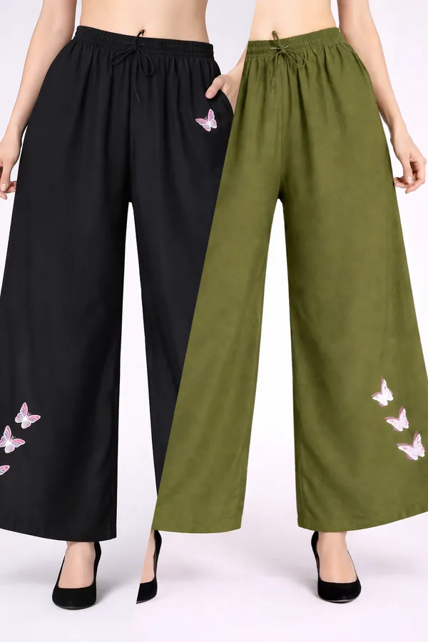 Black_Olive_Green_Rayon_Wide_Leg_Butterfly_Print_Palazzo_Pants_For_Women