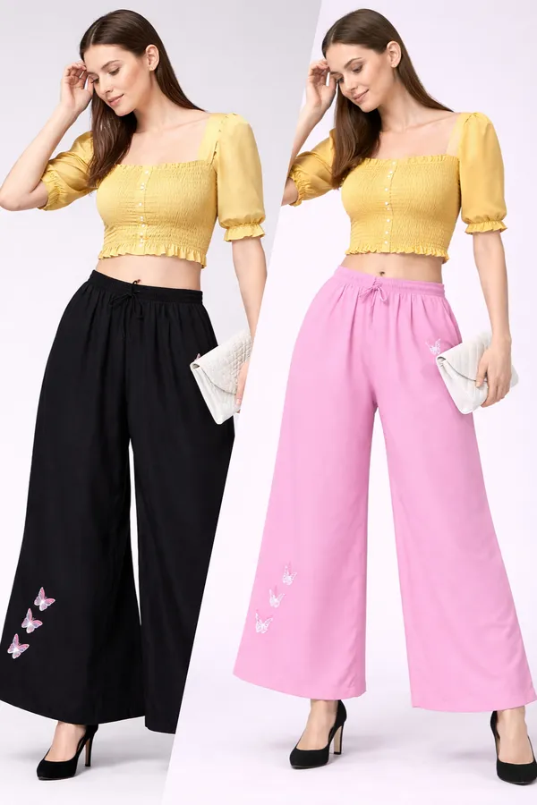 Black_Pink_Rayon_Wide_Leg_Butterfly_Embroidered_Palazzo_Pants_For_Women