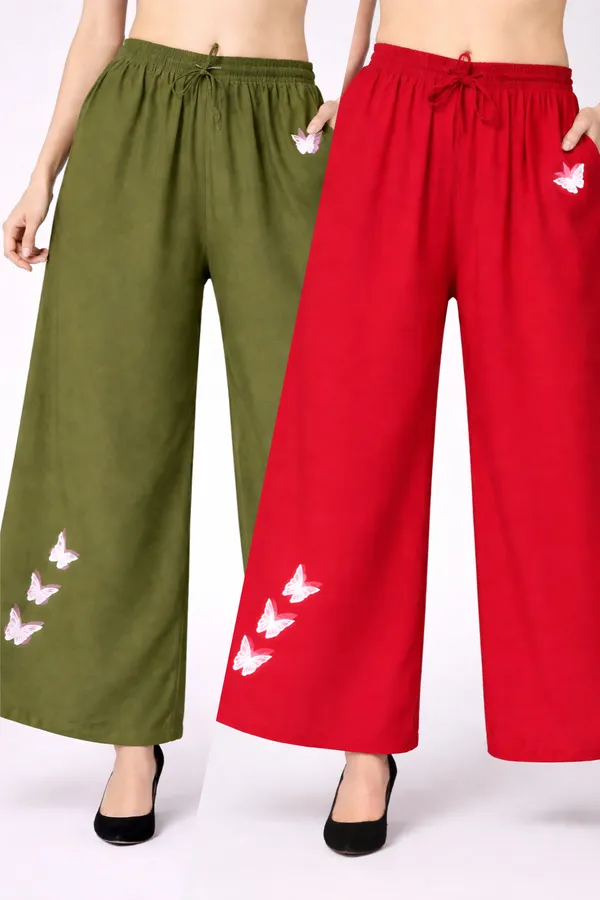 Green_Red_Rayon_Wide_Leg_Butterfly_Print_Palazzo_Pants_For_Women