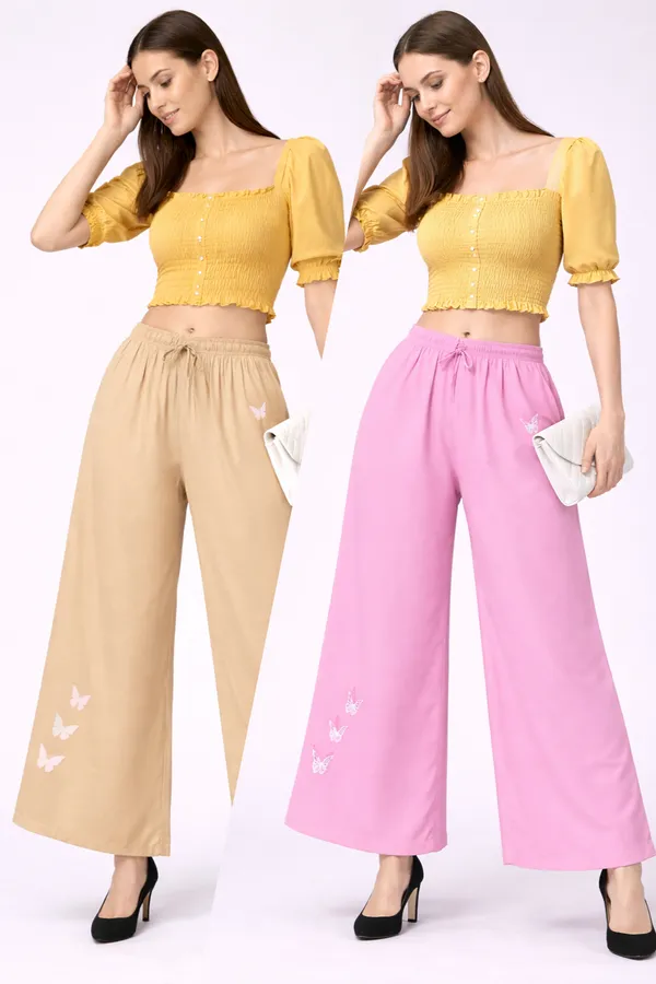 Yellow_Pink_Rayon_Smocked_Crop_Top_Butterfly_Print_Palazzo_Set_For_Women
