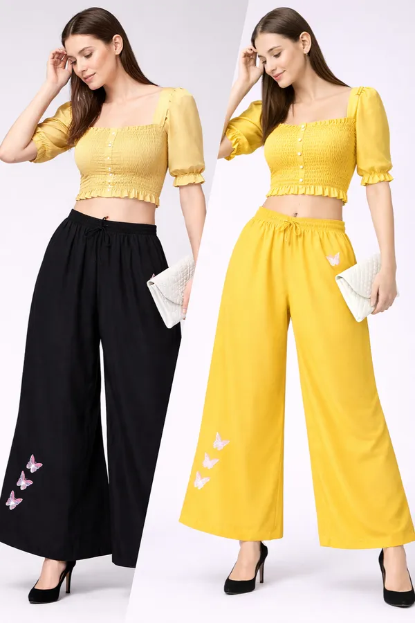 Black_Yellow_Rayon_Wide_Leg_Butterfly_Print_Palazzo_Pants_For_Women