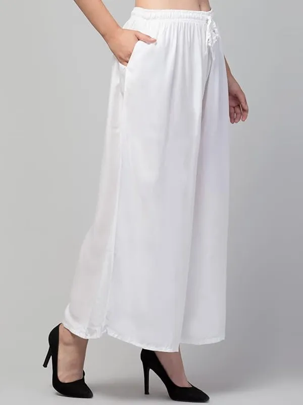 White_Rayon_Wide_Leg_Palazzo_Pants_For_Women