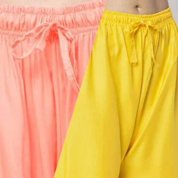 Peach_And_Yellow_Rayon_Wide_Leg_Palazzo_Pants_For_Women