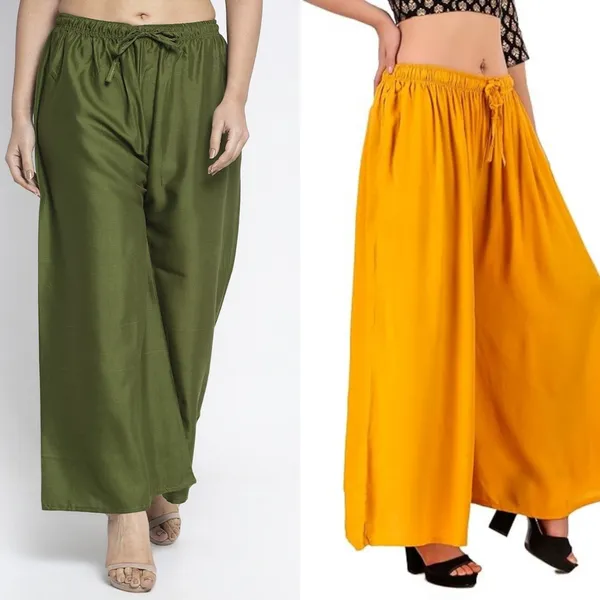 Olive_Green_And_Mustard_Yellow_Rayon_Flared_Palazzo_Pants_For_Women
