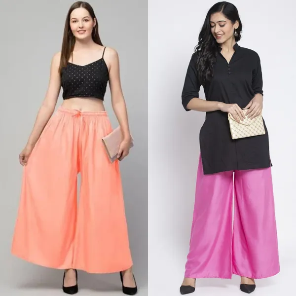 Peach_And_Pink_Rayon_Wide_Leg_Palazzo_Pants_For_Women