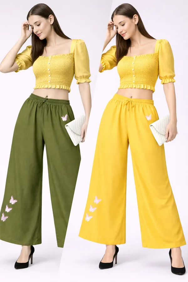 Yellow_Green_Rayon_Smocked_Crop_Top_Butterfly_Print_Palazzo_Set_For_Women