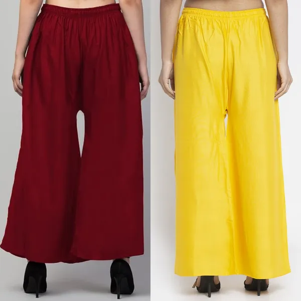 Maroon_And_Yellow_Rayon_Wide_Leg_Palazzo_Pants_For_Women