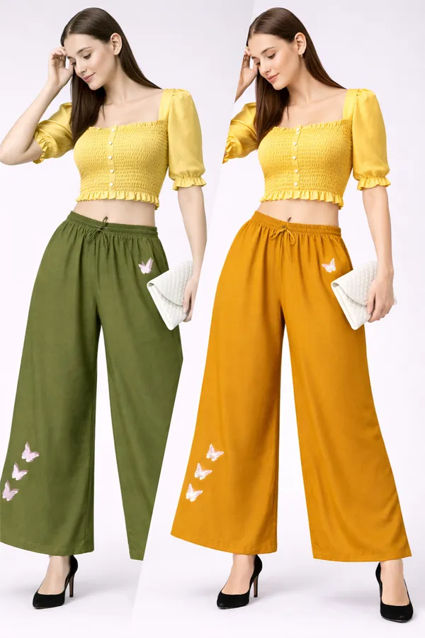 Olive_Green_Mustard_Rayon_Wide_Leg_Butterfly_Print_Palazzo_Pants_For_Women