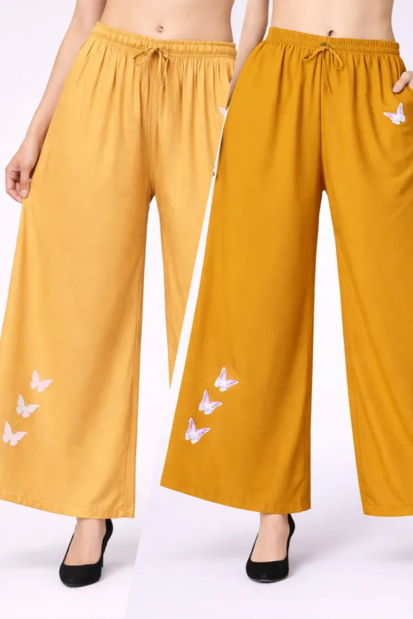 Mustard_Beige_Rayon_Wide_Leg_Butterfly_Print_Palazzo_Pants_For_Women