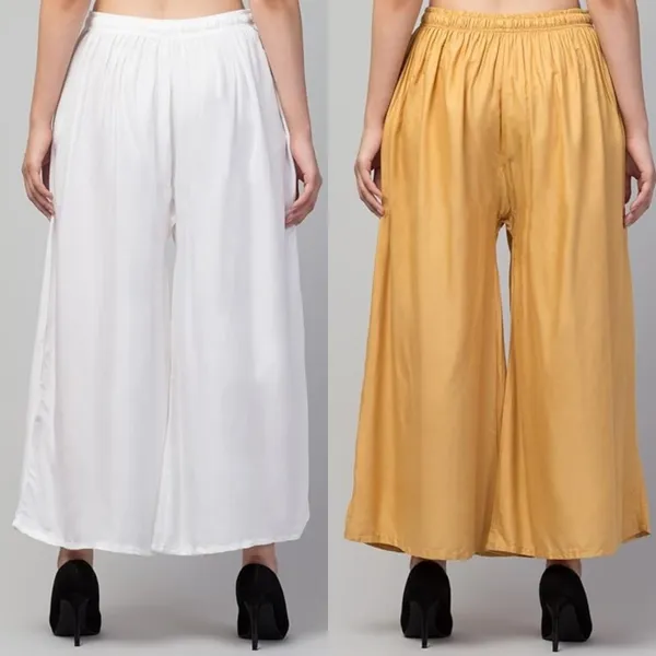 White_And_Mustard_Rayon_Wide_Leg_Palazzo_Pants_For_Women