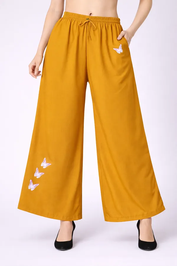 Mustard_Yellow_Rayon_Wide_Leg_Butterfly_Print_Palazzo_Pants_For_Women