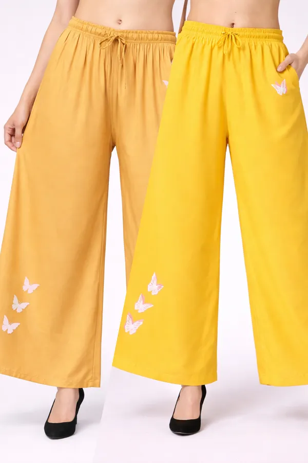 Yellow_Beige_Rayon_Smocked_Crop_Top_Butterfly_Print_Palazzo_Co_Ord_Set_For_Women
